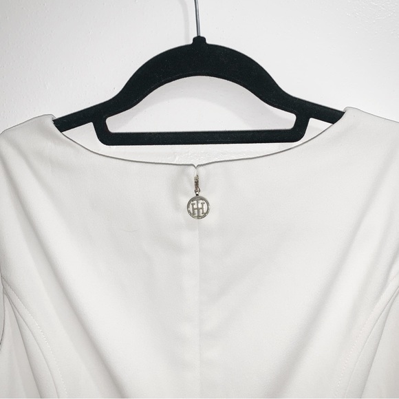 Tommy Hilfiger Women's Ivory Pink Tan Color Block Fit Flare A-Line Stretch Dress - Picture 3 of 4